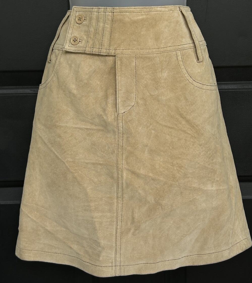 Clothes by Revue Suede Leather Mini Skirt Size 4 Tan Western Cowgirl Lined Boho